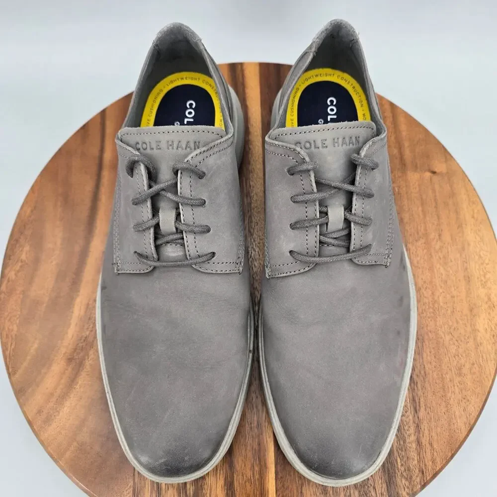 Cole Haan Shoes Mens 11 M Gray Leather Grand+ Plain Toe Lace Up Casual Oxfords